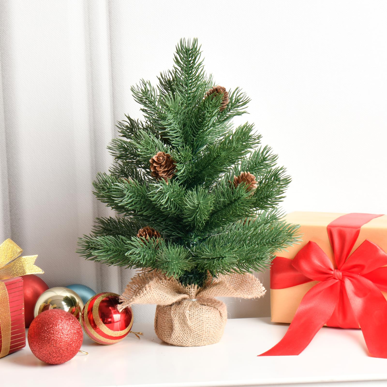 Photo 1 of 1FT Unlit Artificial Holiday Christmas Tree No Lights, Hinged Spruce Branch Tips for Home, Office, Party Decoration No Prelit Foldable Base