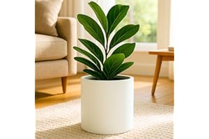 Fox & Fern 10 Inch Plant Pot with Drainage Plug — Premium Lightweight Fiberstone Matte White Planter; Indoor & Outdoor Planter; 10 Inch Pots for Plants Indoor; Weather & UV Resistant