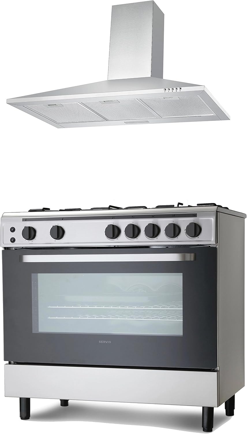 Range Cooker & Extractor Fan Package Servis SG900X 90cm Gas Range Cooker in Stainless Steel