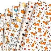 HOWAF 12 Sheets Fall Wrapping Paper, Fall Cats Dogs Gift Wrapping Paper for Autumn Season Thanksgiving Party Favors Gift Decor, Autumn Cats Dogs Paw Gift Wrap Supplies