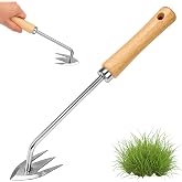 Manual Weed Remover Tool, Deweeder Hand Tool for Lawn and Garden, Upgrade 2026 Pulling Uprooting Weeding 3 Tooth Puller, Stainless Steel Weeder for Gardening Backyard Farm Plant, Durable Wooden Handle