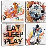 4PC Graffiti Canvas Wall Art Framed Art Soccer Shoes Room Decor Inspirational Sports Paintings Soccer Gifts Wall Decor Prints Picture for Girls Room Sports Club Bedroom Home Decor 7.9x7.9 inch