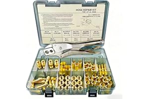 ZGTOOLS 58PCS Hose Repair Kit, 1/4 I.D. Torch Hose Repair Kit, Air Hose Crimper Tool for Air Hoses/Torch Hoses/Oxygen Acetylene Hoses，Include Fittings/CrimpingTool/Ferrules/Couplers/Braces/Nipples/Nuts etc