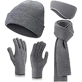 Breathffy 4 Pcs Winter Hat Scarf Gloves Headband Set Knit Beanie Touch Screen Gloves Long Scarf Valentine Gift for Women Men