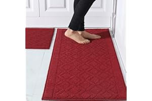 COSY HOMEER 48x20 Inch/30X20 Inch Kitchen Rug Mats Made of 100% Polypropylene 2 Pieces Soft Kitchen Mat Specialized in Anti Slippery and Machine Washable,red