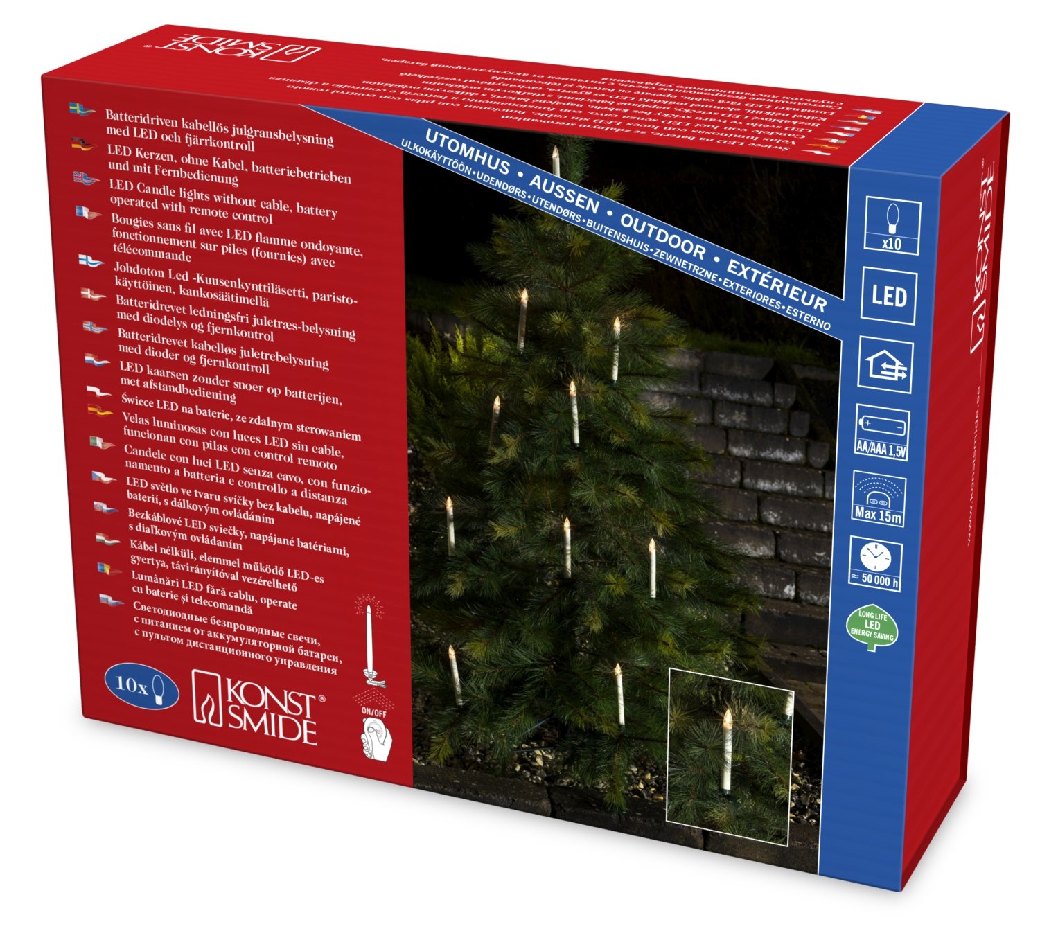 Konstsmide 1930-100 LED Tree Lighting with Remote Control (2 x AAA 1.5 V (Excl.) / 10 White Candles/for Outdoor Use (IP44) / Battery Operated: 20 x AA 1.5 V (Included) / 10 Warm White Diodes, 0.1 x