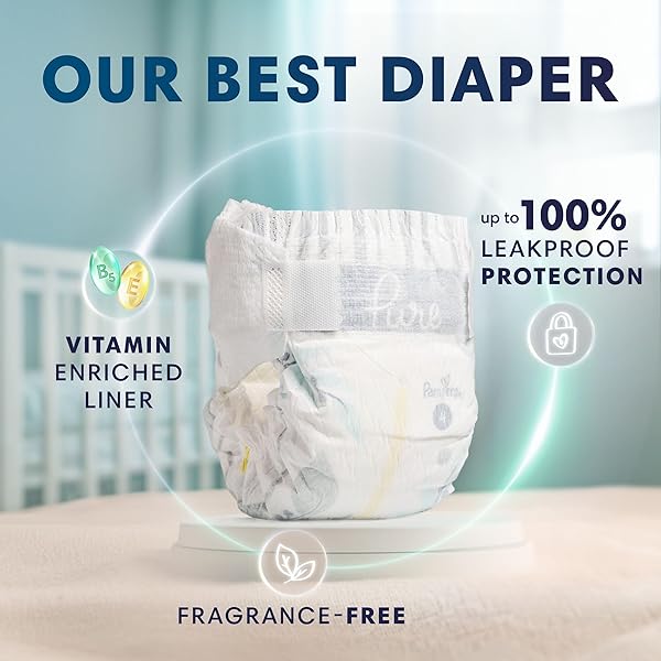 PAMPERS PURE BABY DIAPERS, SIZE 0 (>10 LBS), 76, UP TO 100% LEAKPROOF, PREMIUM HYPOALLERGENIC SOFT DIAPERS