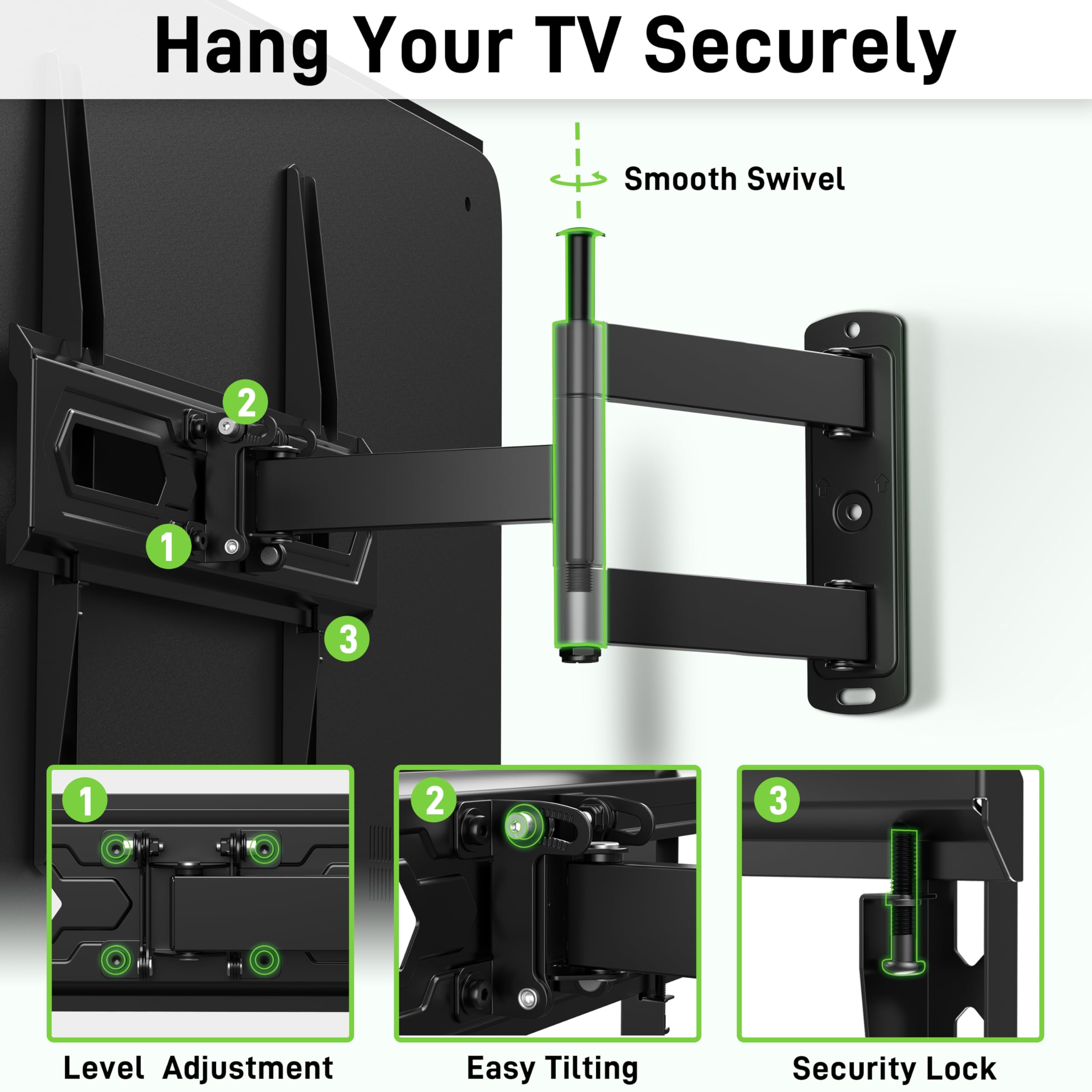USX MOUNT Full Motion Wall Mount for 26–60 inch Flat & Curved TVs up to 80 lbs, Wall Mount TV Bracket with Swivel, Single Articulating Arm,Tilting, Level Adjustable, Max VESA 400x400mm