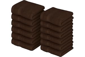 Utopia Towels [12 Pack Premium Wash Cloths Set (12 x 12 Inches) 100% Cotton Ring Spun, Highly Absorbent and Soft Feel Essential Washcloths for Bathroom, Spa, Gym, and Face Towel (Dark Brown)