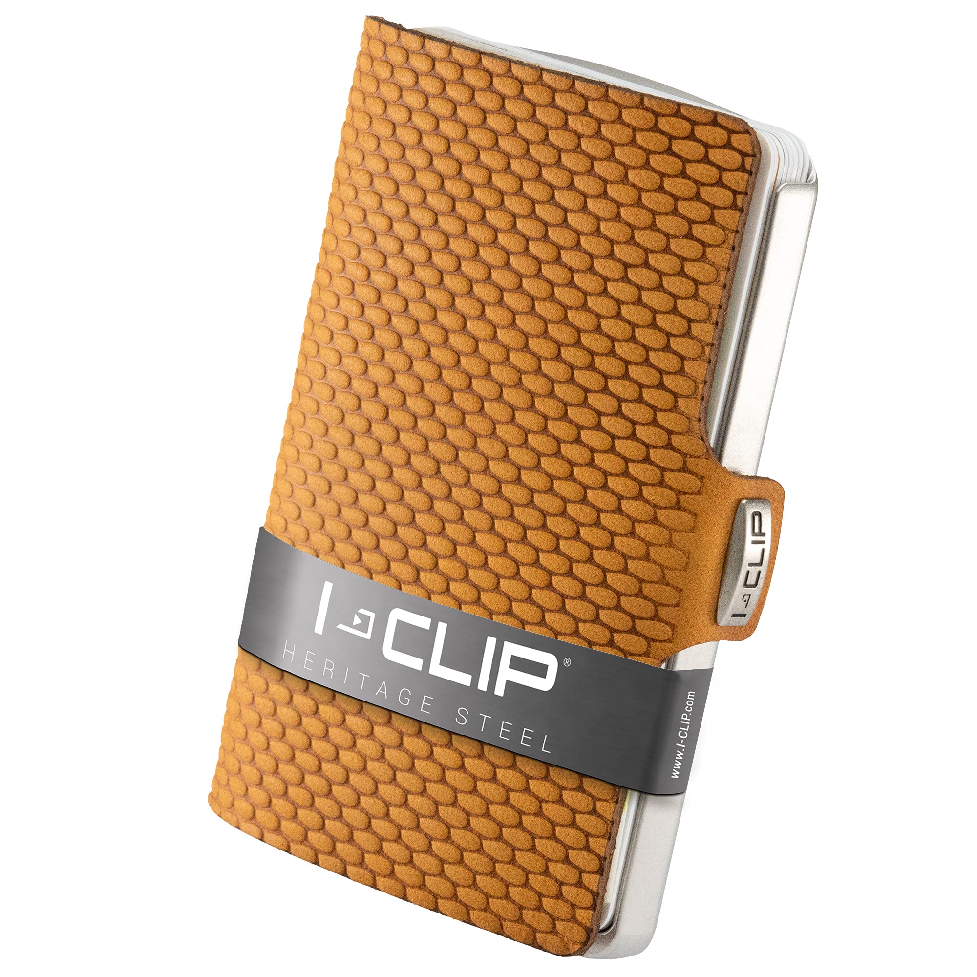 I-CLIP Stainless Steel with Interchangeable Moneyclip - Slim Wallet - Leather Wallet - Premium Wallet - Stainless Steel Cardholder - Blasted Milanaise Desert