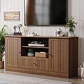 Furnify 63 in Farmhouse TV Stand for TVs up to 70 Inch, Modern Entertainment Center with Storage Drawer and Open Shelves, Shaker Door TV Console Media Cabinet for Living Room, Bedroom, Walnut