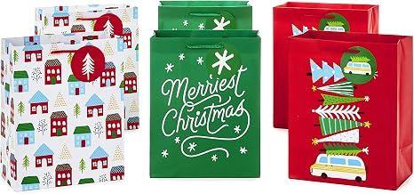 Download Amazon Com Hallmark 9 Medium Christmas Gift Bag Bundle Pack Of 6 Little Houses And Trees Merriest Christmas Vintage Van With Christmas Trees Kitchen Dining