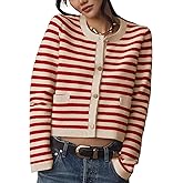 Lentta Womens Striped Knit Cardigan Sweater Crew Neck Long Sleeve Button Front Outerwear