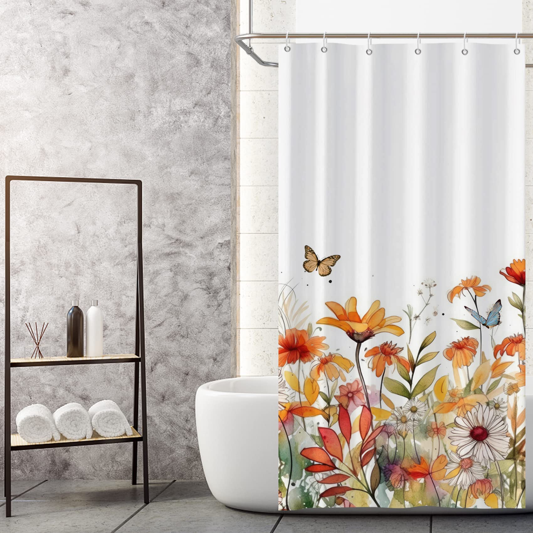 MIRRORANG Orange Flower Stall Shower Curtain, Mould Resistant Polyester Bathroom Curtain Sets with Hooks for Bathroom Home Decor,36 x 72 Inches — image 1