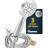 HammerHead Showers® Solid Metal 3-Spray Handheld Shower Head with Long Hose and Holder - CHROME - 2.5 GPM High Pressure Showe