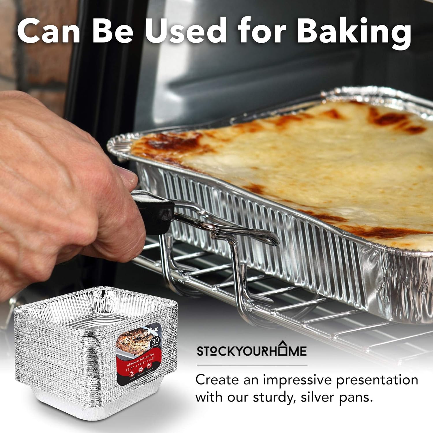 Aluminum Pans 9x13 Disposable Foil Pans (30 Pack) - Half Size Steam Table Deep Pans - Tin Foil Pans Great for Cooking, Heating, Storing, Prepping Food: Kitchen & Dining