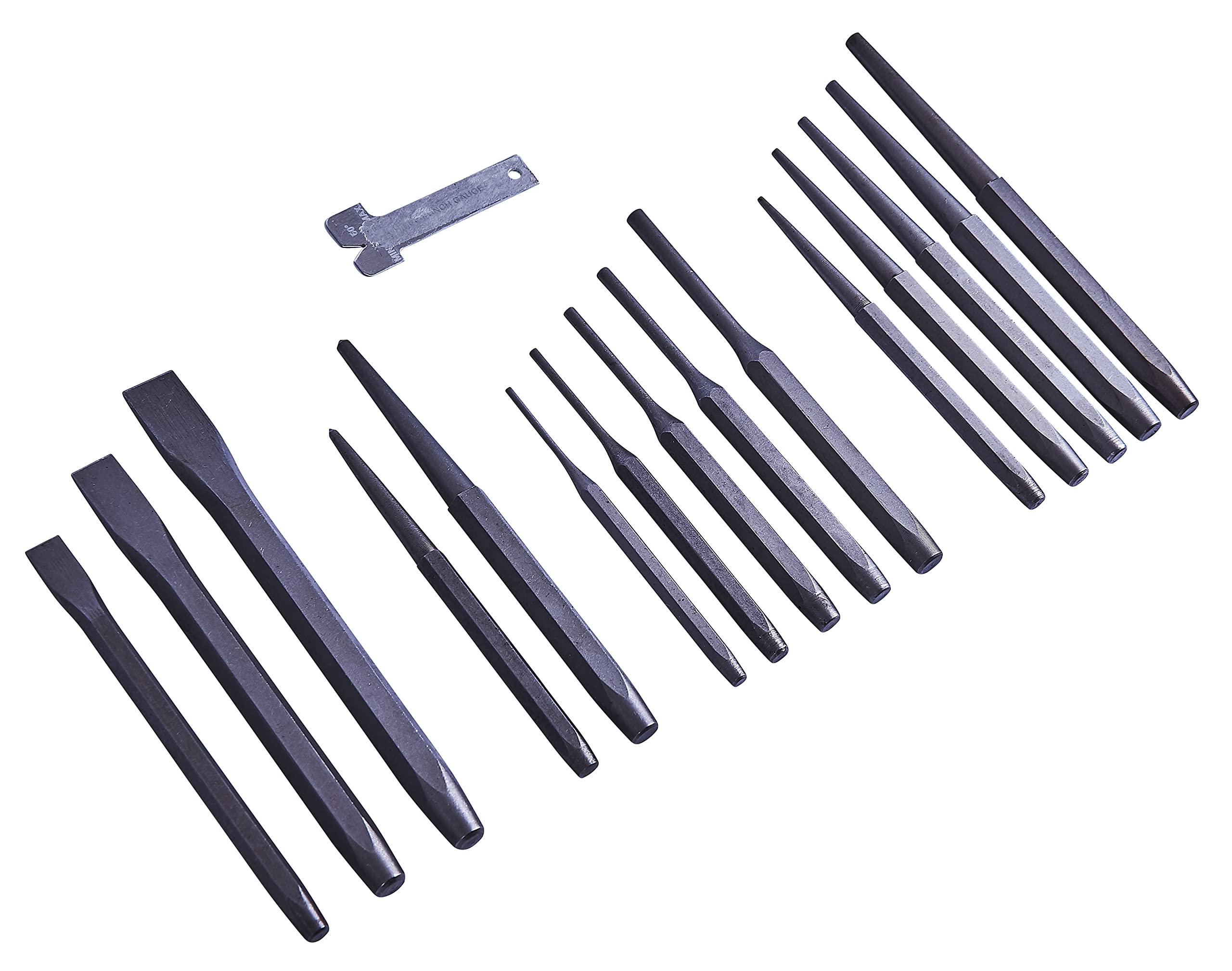 Amtech I1225 16pc Mechanics' Punch & Chisel Set – Carbon Steel Pin, Taper & Cold Chisels with Gauge – Ideal for Automotive & Metalwork Use