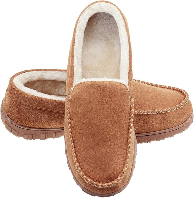 LULEX Mens Slippers Moccasin for Men Plush Micro Suede Slippers NonSkid Indoor/Outdoor House