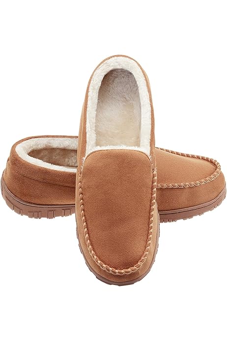 men's dearfoams microsuede whipstitch trim moccasin slippers