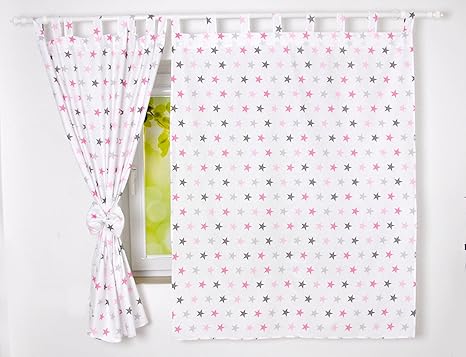 BABYLUX Kinderzimmer VORHANGE mit Schlaufen Kinder und Baby Gardinen 2x 120x160 cm (93. Sterne Rosa)