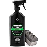 Trinova 33511 Tire Shine Spray No Wipe - Automotive Clear Coat Dressing for Wet & Slick Finish - Keeps Tires Black - with Rubber Protector - Prevents Fading & Yellowing - 18 OZ