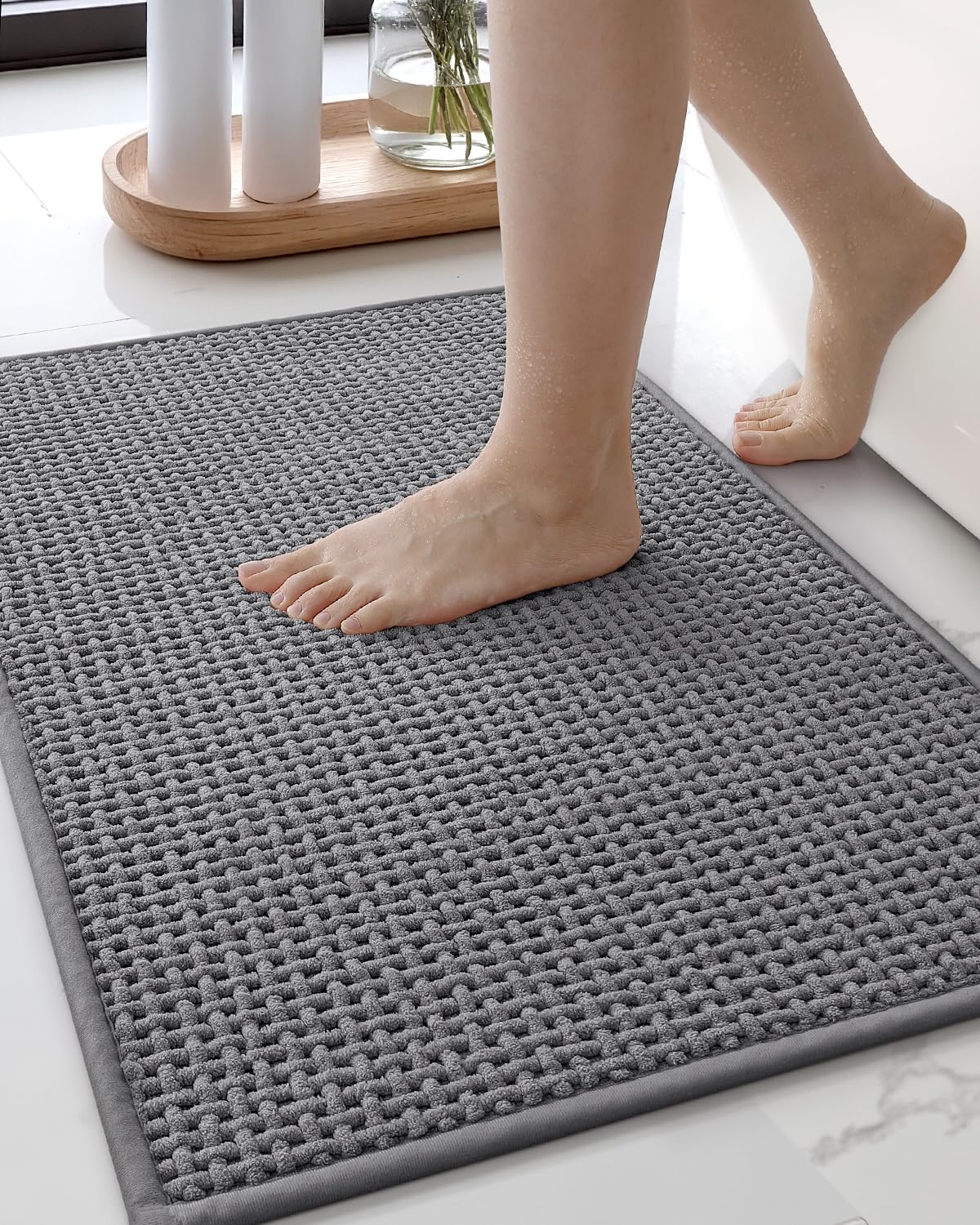 Photo 1 of Color&Geometry Chenille Pile Large Bathroom Rugs Upgraded Denser, 24"x36" Non Slip Absorbent Grey Bath Mats for Bathroom Thin Fit Under Door, Washable Quick Dry