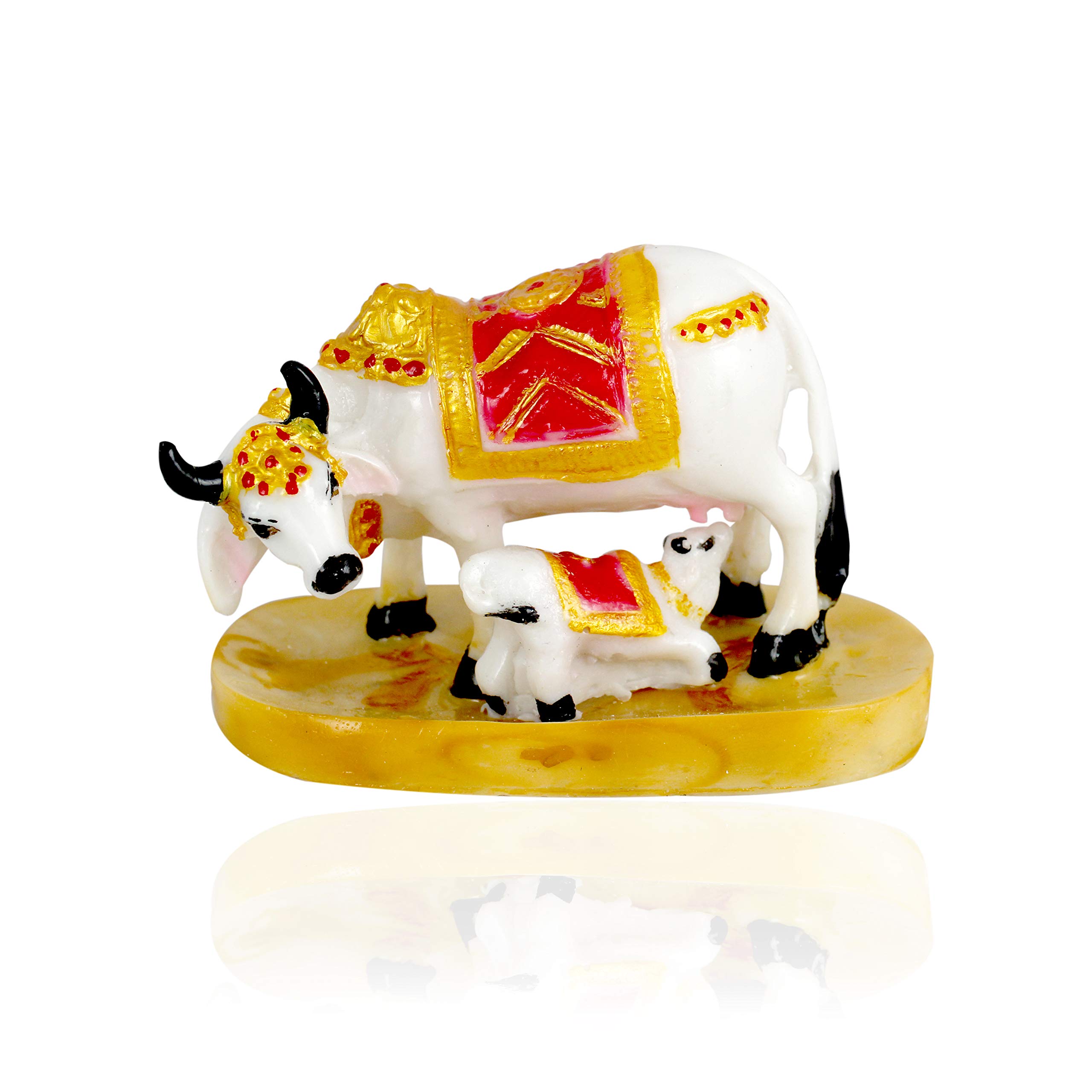 Kartik Decorative Handcrafted Marble Dust Polyresin Kamdhenu Cow and Calf Big Statue Idol (3.5-inch, Small, Multicolour)