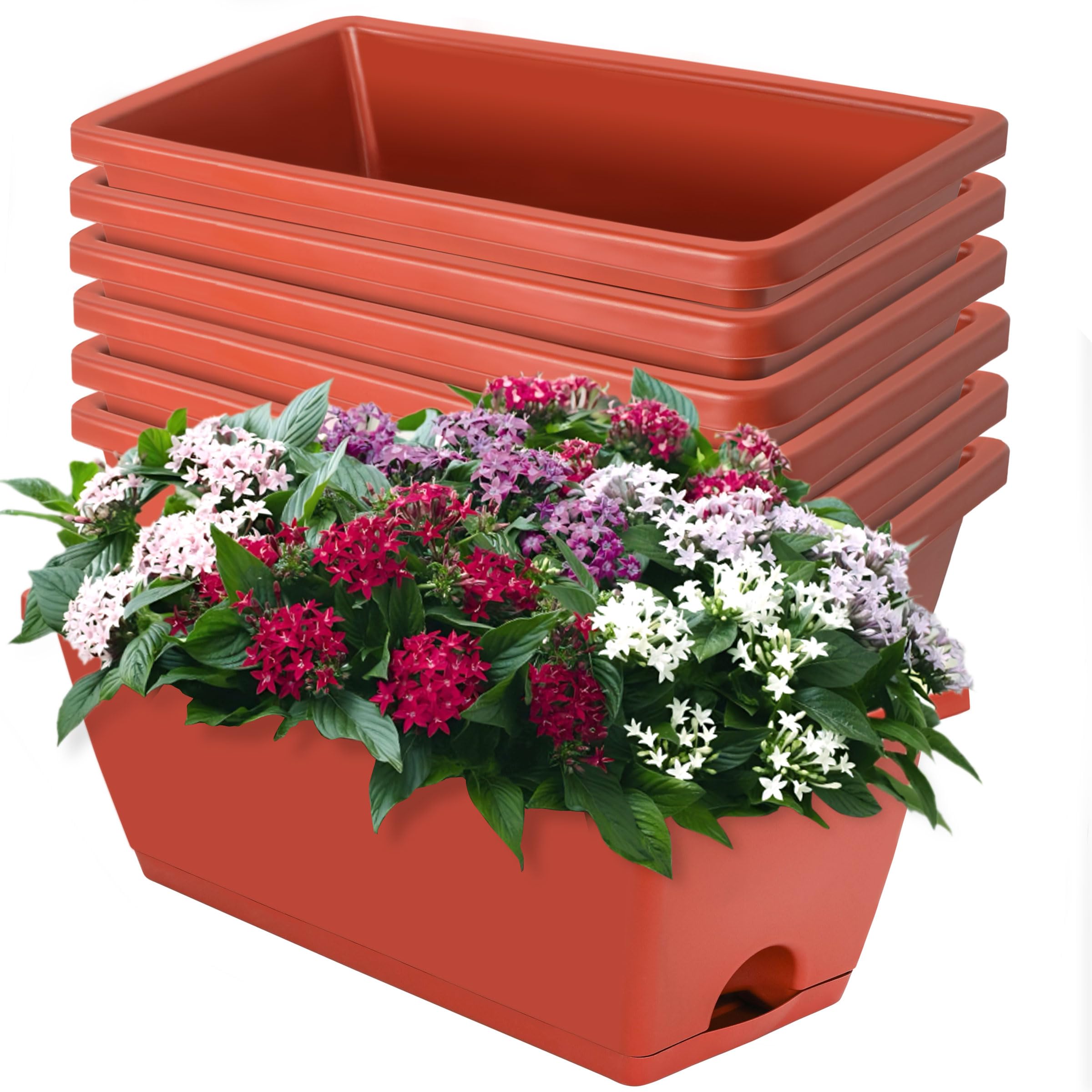 Photo 1 of LOCONHA Window Box Planter, 7 Pack Plastic Vegetable Flower Planters Boxes 17 Inches Rectangular Flower Pots with Saucers for Indoor Outdoor Garden, Patio, Home Decor
