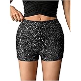 SHENHE Women's Sequin Micro Shorts Sparkly High Waisted Y2K Festival Rave Club Mini Shorts Hot Pants