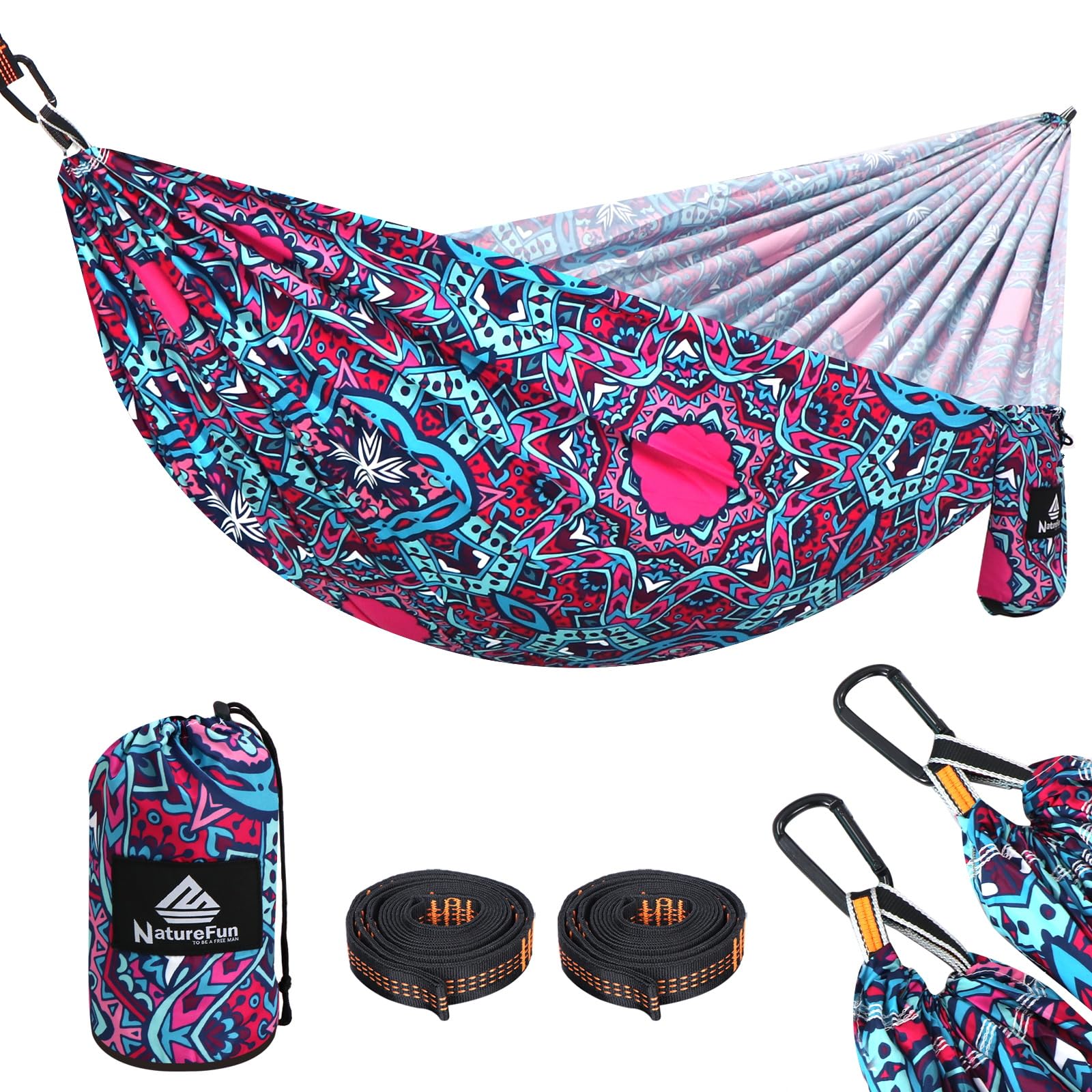 NATUREFUN Ultra-Light Travel Camping Hammock | 300kg Load Capacity,Breathable,Quick-drying Portable Hammock(275 x140cm) | 2 x Premium Carabiners,2 x Nylon Slings Included | Outdoor Indoor Garden