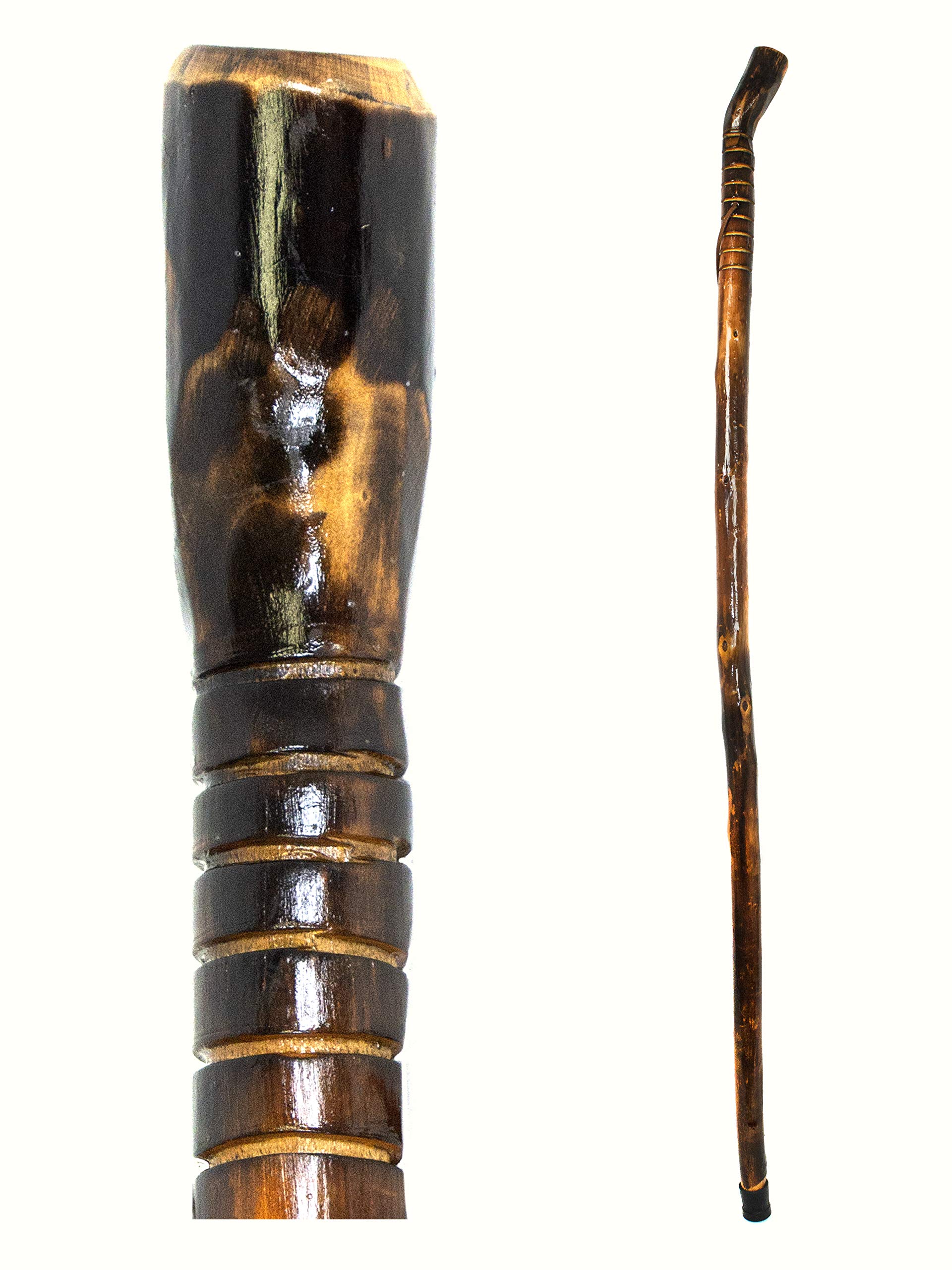 RMS Natural Wood Walking Stick - 55" Handcrafted Wooden Hiking Stick and Trekking Pole with Wrist Strap - Ideal for Men or Women with Active Outdoor Lifestyle (Grooved Handle, 55")