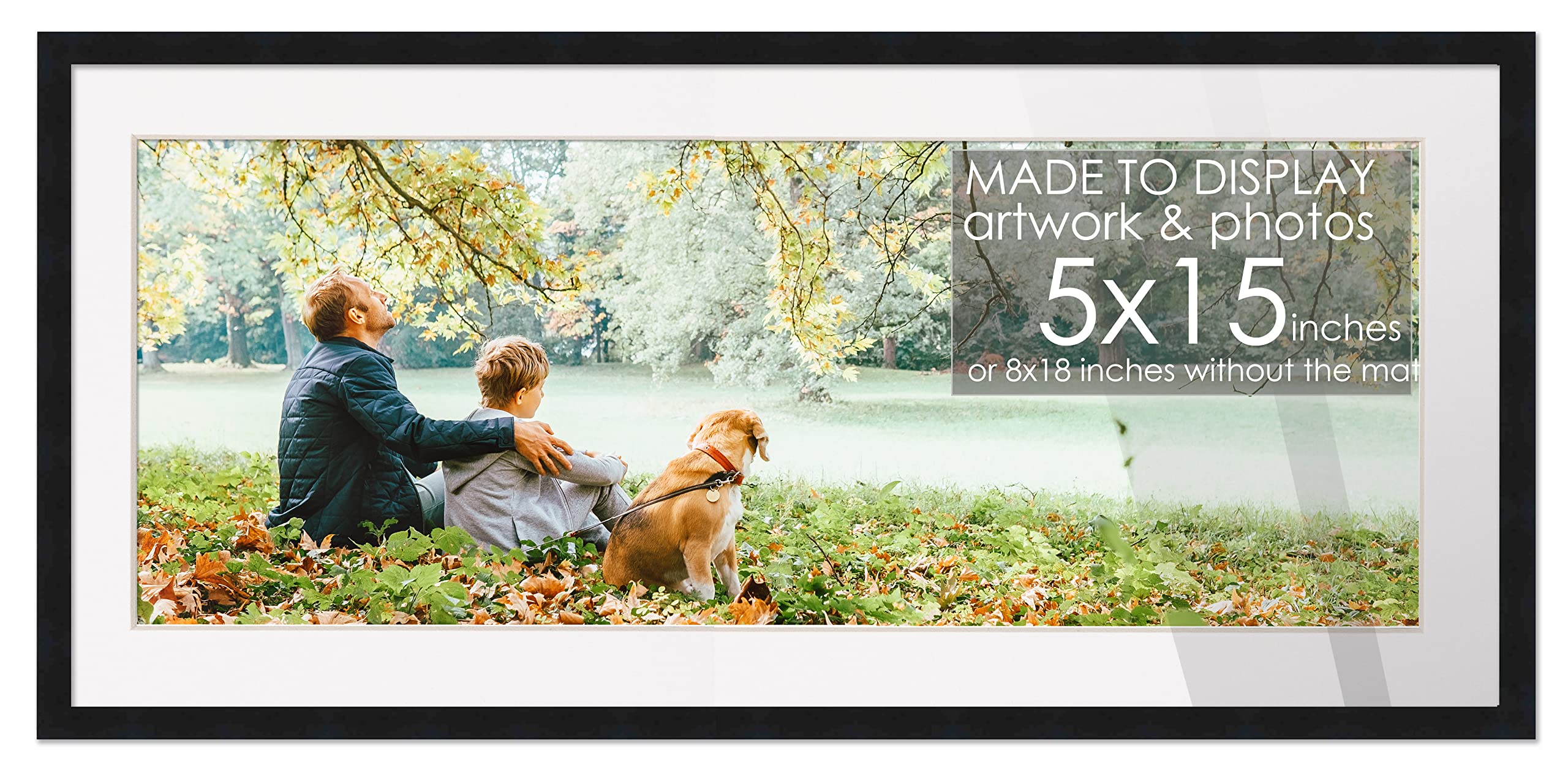 Photo 1 of ****FOR PARTS ONLY ****
5x15 Frame Black Wood with White Mat | 8x18 Frame Matted to 5x15 | Display Your Artwork Under UV Acrylic Shatter Guard Front, with Foam Board Backing and Wall Hanging Hardware - Solid Pine Frame