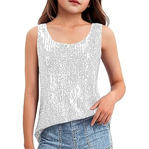 Girls Sequin Tank Tops Sparkly Glitter Dance Party Sleeveless T Shirt Summer Loose Preppy Blouse
