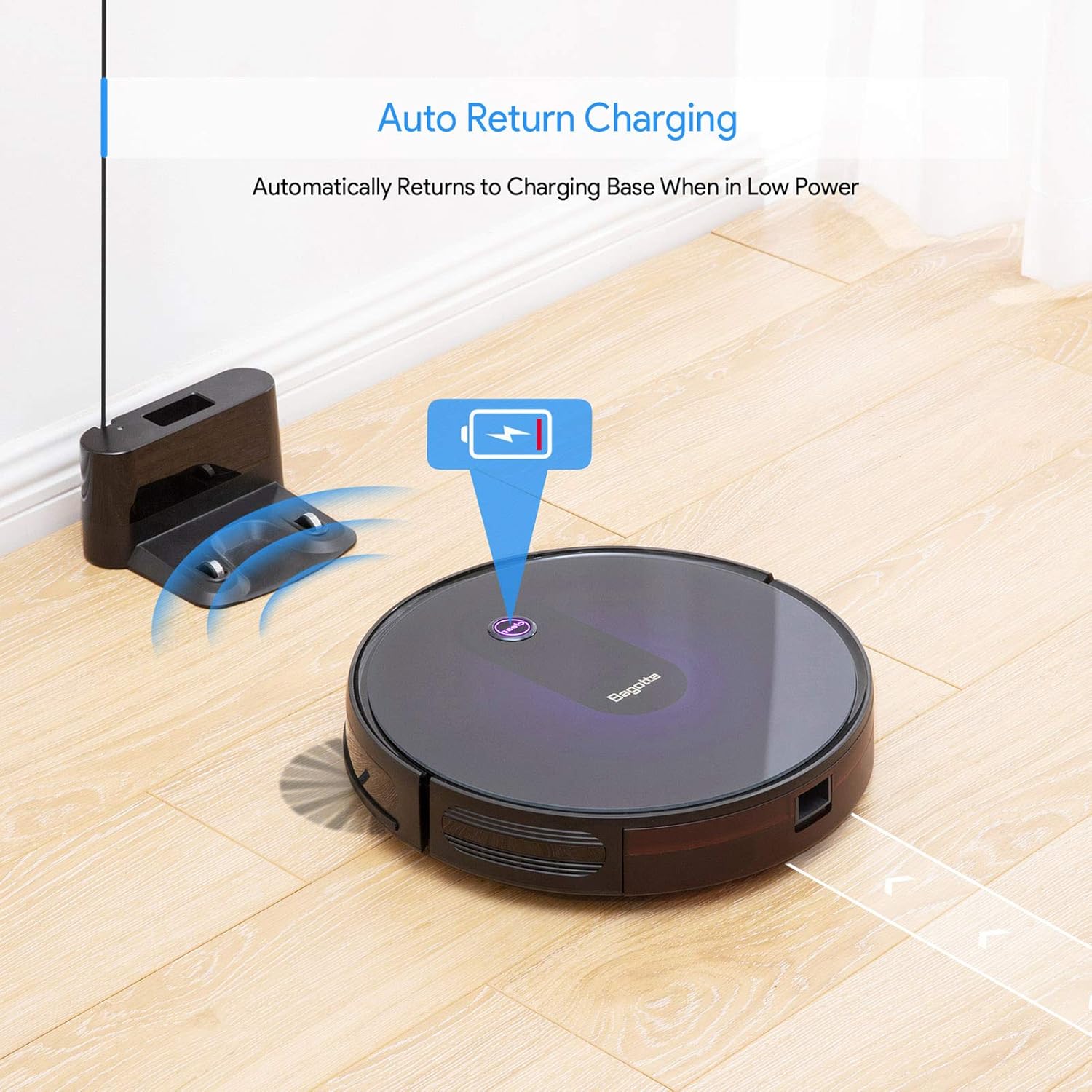 Robot Vacuum, Bagotte Upgraded 2000Pa Strong Suction Robotic Vacuum Cleaners, Boost Intellect, 2.7in Thin, Super Quiet, Self-Charging with Boundary Strips, for Hardwood Floor Carpet Tile Pet Hair -