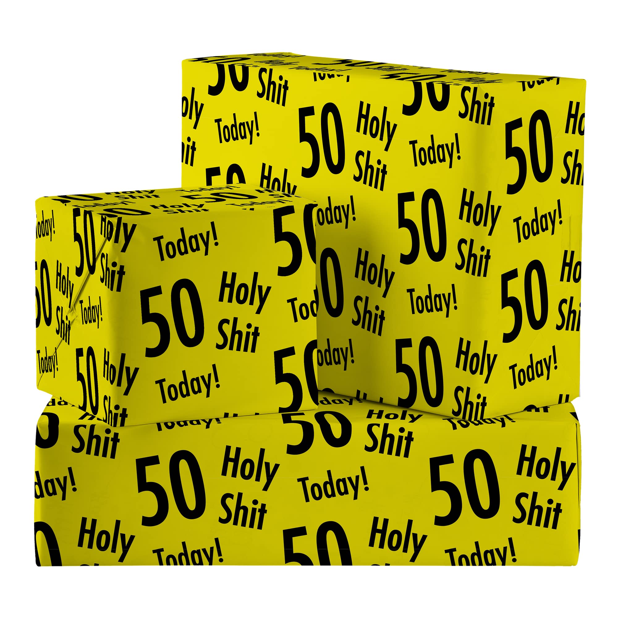 Hunts England - 2 Sheets Of Funny 50th Birthday Luxury Wrapping Paper - Includes 2 Gift Tags - Age 50 Folded Gift Wrap For Him/Her - Holy Shit Collection - Bold Age Fifty Gift Wrap For Men/Women