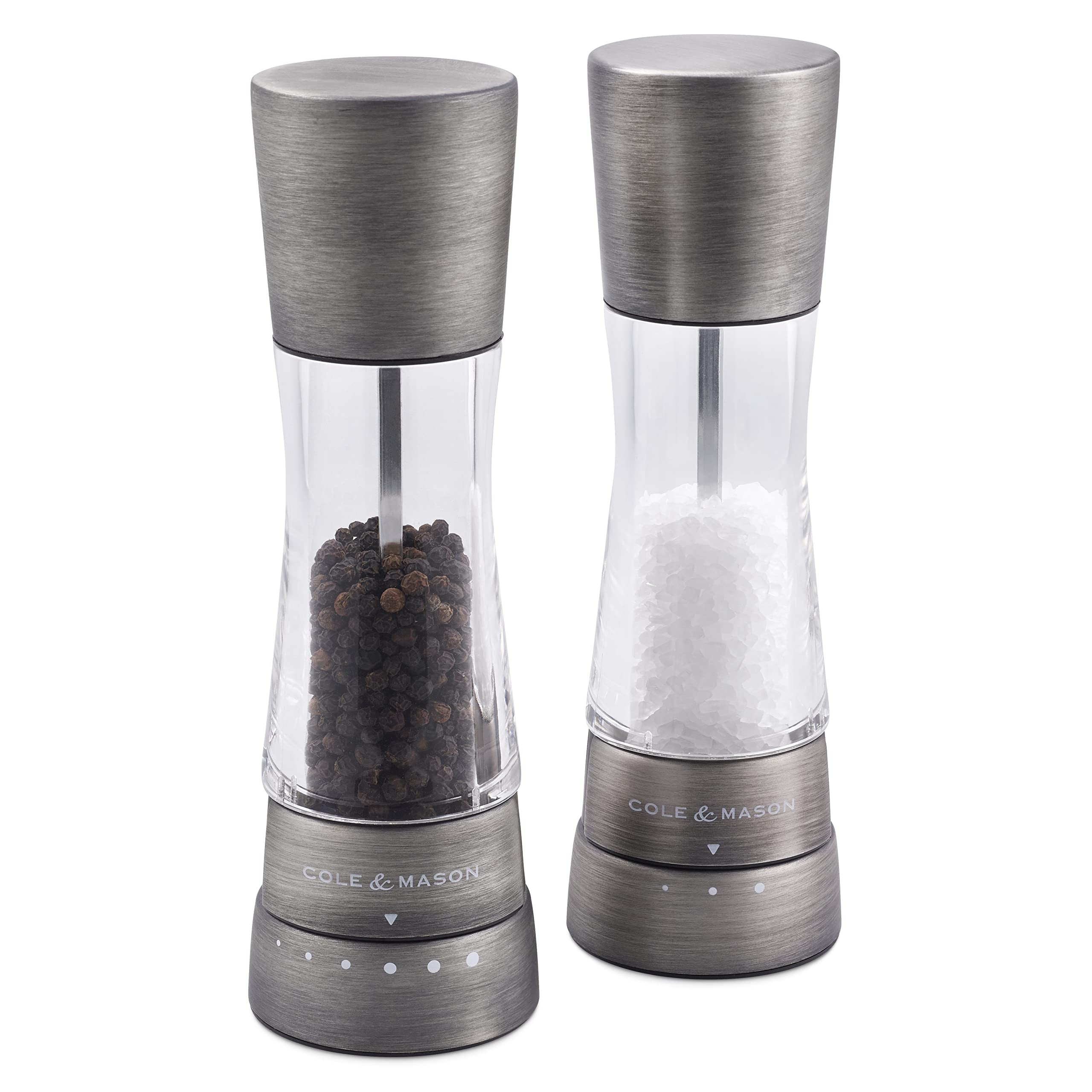 Cole & Mason H332028 Derwent Titanium Salt and Pepper Mills, Gourmet Precision+, Stainless Steel/Acrylic, 190 mm, Gift Set, Includes 2 x Salt and Pepper Grinders