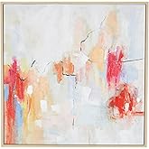 Deco 79 Canvas Abstract Watercolor Blotch Framed Wall Art with Light Brown Frame, 40" x 2" x 40", Multi Colored