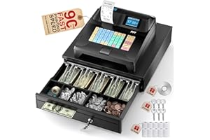 PYY Cash Register for Small Businesses - Electronic Commercial Caja Registradora para Negocio with Locked Cash Drawer Box, 8 Digital Dual Display, 48 Keys, Cashing System for Restaurant Supermarket