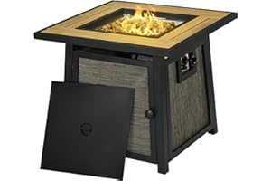 Outsunny 28" Propane Fire Pit Table, 50,000 BTU Propane Fire Table with Steel Tabletop and Lid, Square Gas Firepit Table with