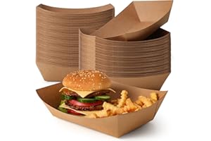Fit Meal Prep [125 Pack 5 lb Paper Food Trays Heavy Duty Disposable Food Boat, Kraft Brown Nacho Tray for Parties Fairs Picnics Carnivals, Holds Hamburger Snack Fries Grease Resistant
