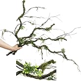 Dophinena 43 inches Moss Twig Vines Artificial Trees Branches Jungle Climber Fake Greenery Twigs Trunk with Greenery for Home Decor Garden Landscape Hanging Reptile Habitat Decor (Green - Pack of 4)