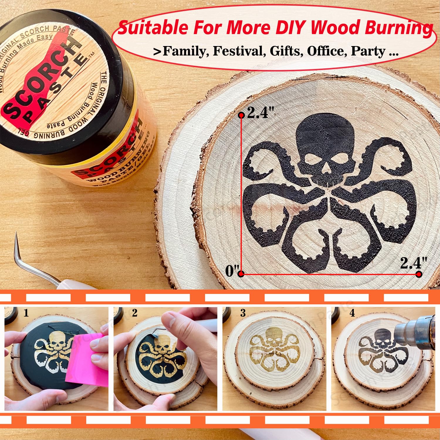 Scorch Paste - Wood Burning Paste, Burning Gel for Crafting & Stencil, Accurately & Easily for DIY Arts, Wood, Canvas & More - 3 OZ