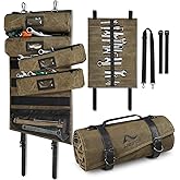 ARCFOX Vintage Oil Waxed Canvas Roll Up Tool Bag, 25 Pockets Car Tool Roll Bag Organizer with 5 Detachable Large Pouches +1 Wrench Pouch, Tab Window 15L Motorcycle Tools Organizer, Brown