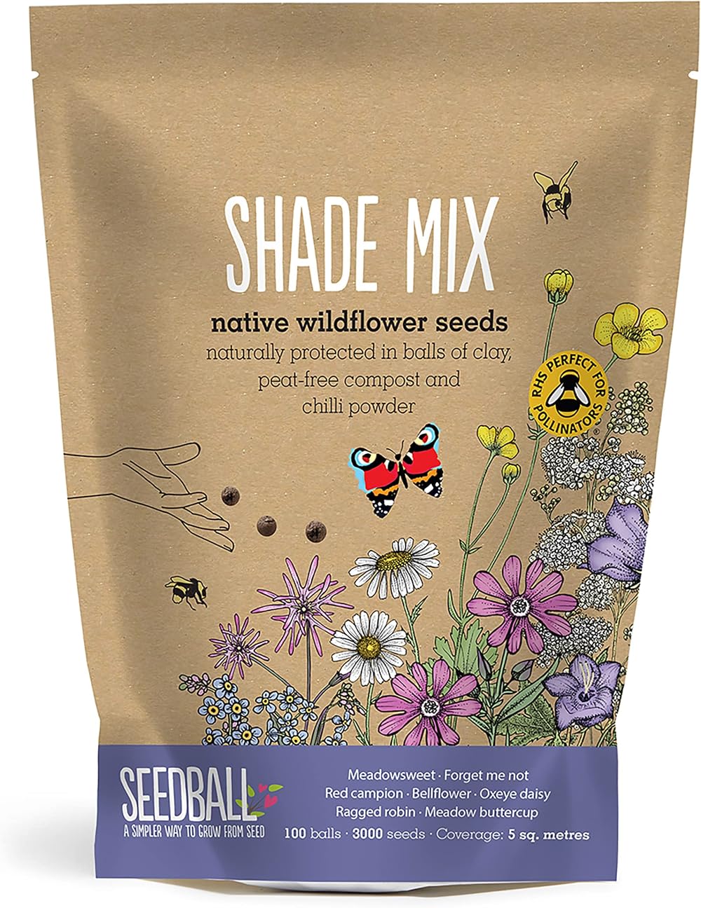 Seedball Shade Mix Wildflower Seed Bombs 100 Balls British Native Seeds