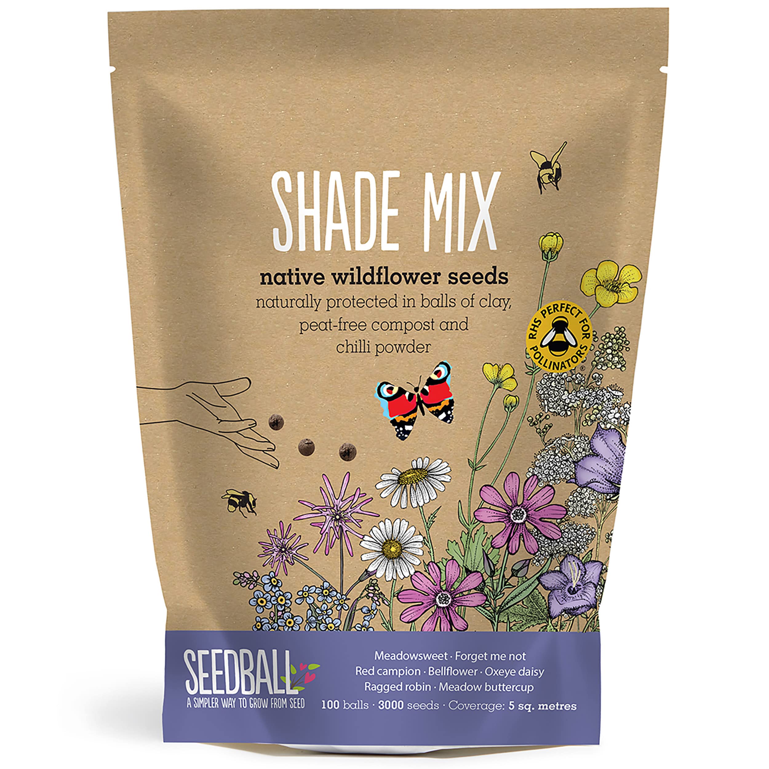 SEEDBALL Shade Mix Wildflower Seed Bombs - 100 Seed Balls Per Pack | Bee Friendly Clay Balls with Native British Seeds for Shady Gardens, Pots & Balconies for Autumn & Spring - Easy No-Dig Planting