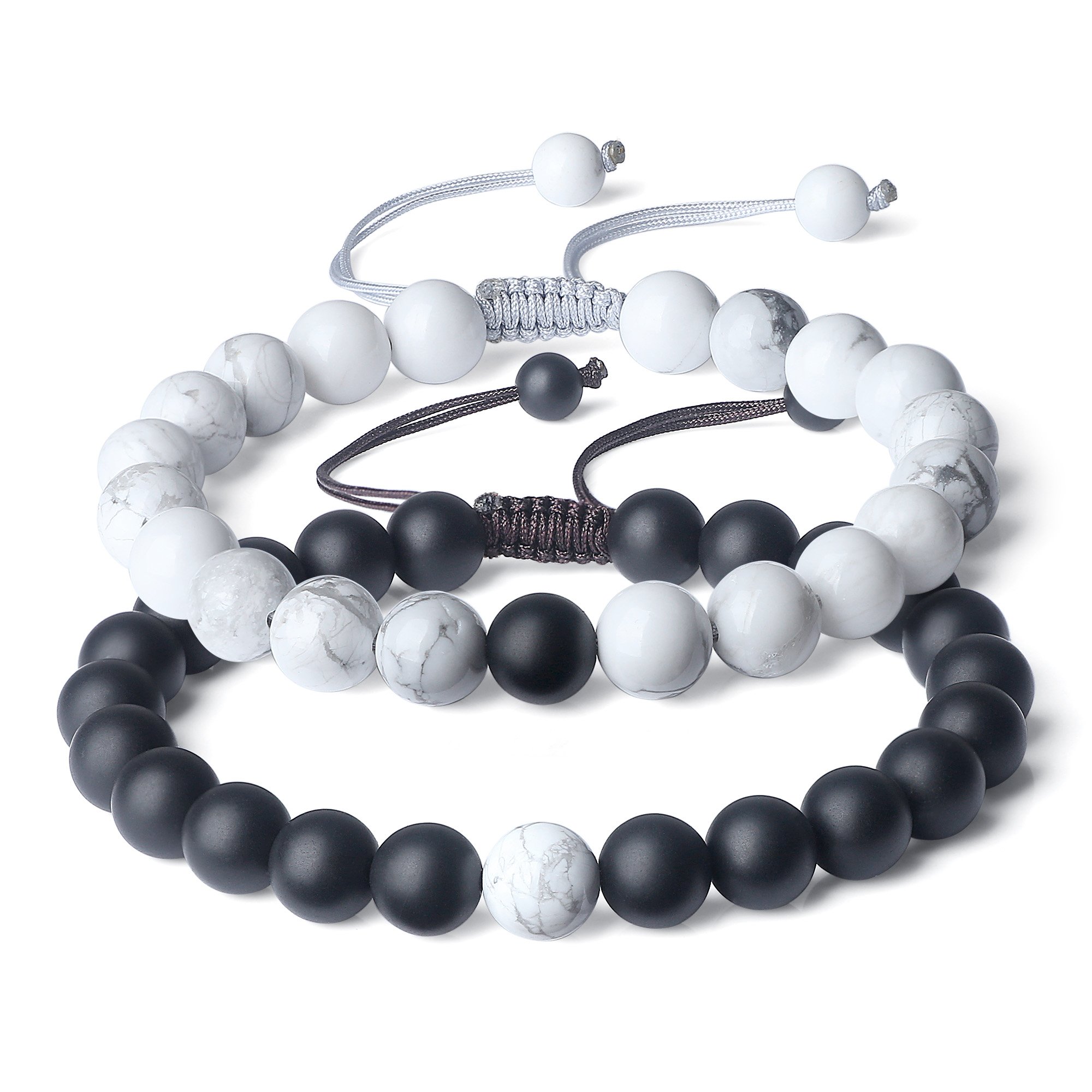COAI Semi Precious Stones Onyx Howlite Yin Yang Mala Beads Relationship Bracelets — image 1
