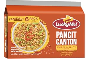 Lucky Me! Pancit Canton Instant Noodles Sweet & Spicy (6 Units ), 360 Grams