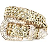 WERFORU Women Men Western Rhinestone Studded Leather Belt Unisex Bling Cowgirl Cowboy Waist Belt for Jeans Pants Dress