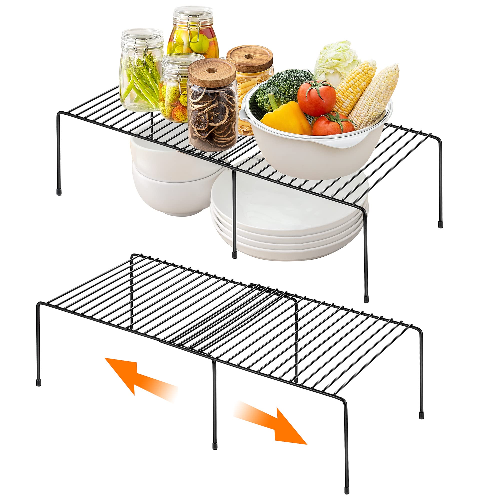 Photo 1 of Ravinte 2 Pack Freezer Shelf Organizer, Expandable Cabinet Storage Shelf with Rustproof Metal Wire, Adjustable Kitchen Cabinet Organizer Spice Rack for Frige, Pantry, Cupboard, Countertop - Black