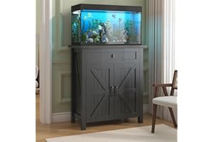 Saudism 20 Gallon Aquarium Stand With Charging Station, Farmhouse Fish Tank Stand, Reptile Tank Stand Terrarium Stand with Drawer and Cabinet Storage, Sturdy Heavy Duty 27.6"×15.7" Tabletop - Black